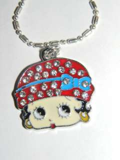 Betty Boop Red Hat With Blue Bow And Bling Metal Pendant 3/4 In 16 In 