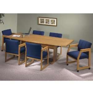  Solid Oak Boat Shaped Conference Table and Six Chairs 