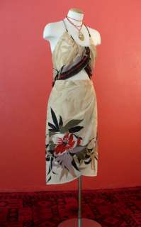   70s ABSTRACT Red HAWAIIAN FLOWER 40s style Wrap Skirt Halter Top DRESS
