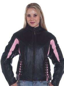 Ladies Motorcycle Racer Leather jacket Pink Stripes z/o  