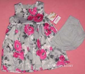 NWT Silky Soft CARTER’S Gray Pink FLOWER Dress size 12M  