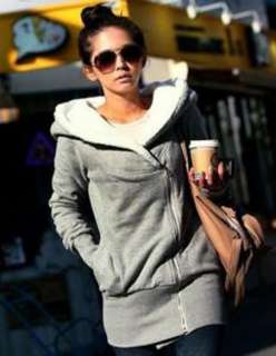 DKD14 New Korea Fashion Lady Hoodie Warm Zip Up Fleece Long Sweatshirt 