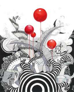 Strange Zebra Red Balloons Modern Illustration Print  