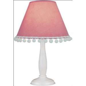   Source IK 6098PINK Pompom Table Lamp, White Wood with Pink Dot Shade