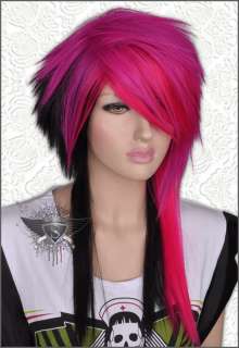 GW442 Cherry Red Mixed Spike Car Show Fringe Hair Wig  