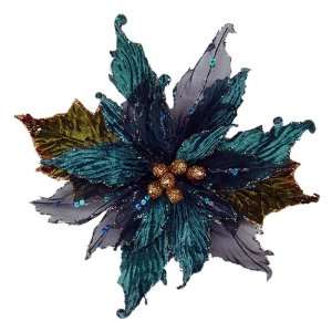  Teal Blue Glitter & Sequin Poinsettia Flower