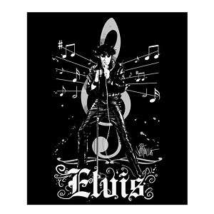 Elvis Presley in Black Blanket 50 x 60 Fleece Blankets  