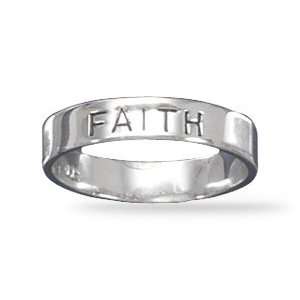   Faith Band Rhodium Plated Sterling Silver 4mm Ring With Faith   Size 9