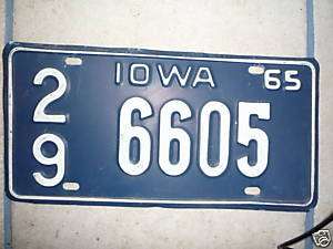 Original Iowa 1965 License Plate Blue with white number  