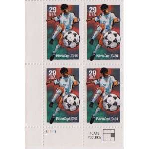 FIFA ~ WORLD CUP SOCCER 94 #2834 Plate Block of 4 x 29¢ US Postage 