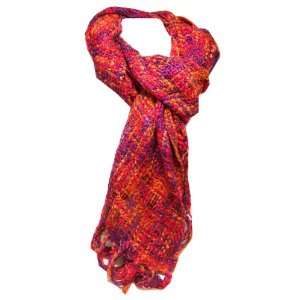 Second Glance Designs Soft Woven Fringed Scarf in Orange, Fushia and 