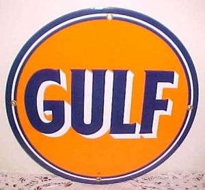 Gulf Gasoline Gas Oil Porcelain Sign  