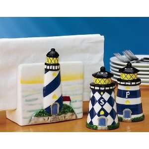   Lighthouse Salt and Pepper Shakers and Napkin Holder 
