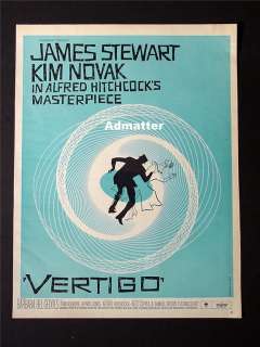 1958 Vertigo Poster Ad Hitchcock Saul Bass MEGA RARE  