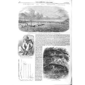  1858 ANDAMAN ISLANDS SHIP PLUTO ISLANDERS HUT WEAPONS 