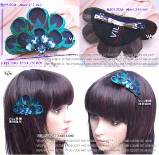 New Feather Hair Clip Barrette Fascinator Peacock Crown  