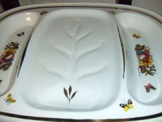 Large Georges Briard Enamel Meat Tray Fruit Butterfly  
