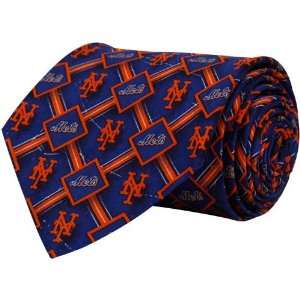 New York Mets Royal Blue Diamond Print Silk Tie  Sports 