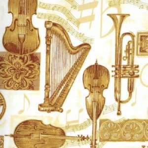 MUSIC ORCHESTRA INSTRUMENTS GOLD~ Cotton Quilt Fabric  