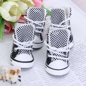  Black and White Check Pet Dog Boots Shoes Sneakers Size 3 