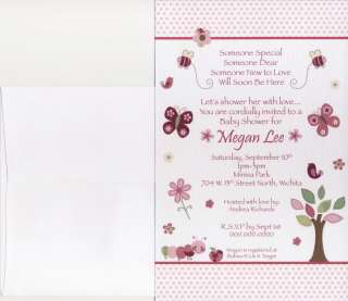   Me Grow Pink Girl Baby Shower Invitations   Butterfly Tree Bird  