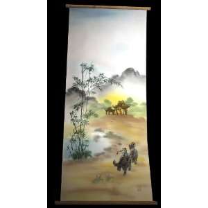  Vietnamese Silk Paintings   16 x 38 Playing Flute   SP15 