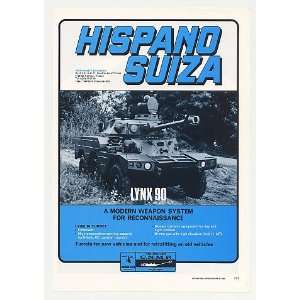  1980 Hispano Suiza Lynx 90 Turret Armored Vehicle Print Ad 