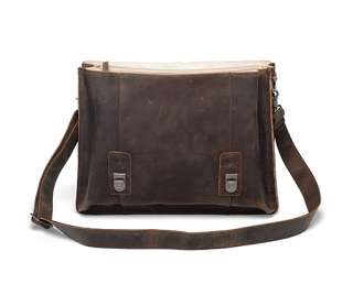 Rustic Large Leather Briefcase Messenger Laptop Bag Double Gussets 