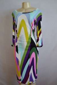 EMILIO PUCCI Signed Abstract Print Wide Neck Jersey Dress 44 10 M 