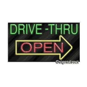  Drive Thru Open Neon Sign with Arrow, Background Material 