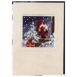  Christmas Card   Santa At Front Door   Cross Stitch Kit 