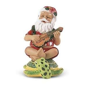  Hawaiian Strumming Santa on Honu Turtle Polyresin Ornament 