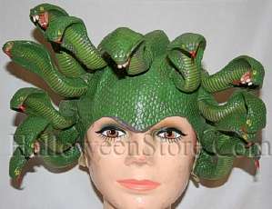 Medusa Headpiece  Green Latex Headpiece with snakes poised ready to 