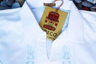 Brand New Shirt mens White Eco Linen buttonless Silk embroidery Free 