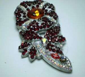 Vintage Dazzling Ruby Rhinestoned Pot Metal Flower Pin  