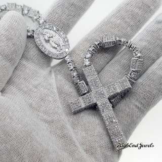 White Gold Finish Fully Iced Lab Block Style Rosary  