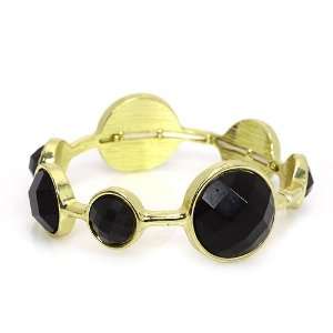 Fashion Stretch Bracelet; Gold Metal with black stones; Stretches to 