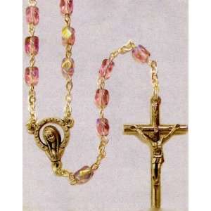 18 Gold Plated Rosary with 5mm Heart Shaped Pink Beads   MADE IN 