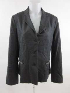 CADEAU Gray Three Button Wool Beaded Blazer Jacket Sz L  