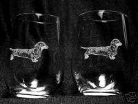 Smooth Dachshund Dog Etched Stemless Wine/Juice Glasses  