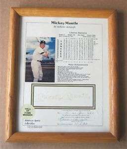 Mickey Mantle Autographed / Signed Stats Sheet COA  
