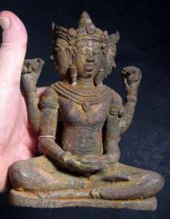 LARGE OLD BRONZE 4 HEADED BUDDHA STATUE CAMBODIA BLESED  