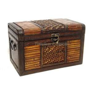   in w x 8 in ht, Wood Bamboo Treasure Chest Trunk