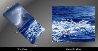 Framed Huge 3 Panel Seascape Lightning Ocean Stormy Sea  