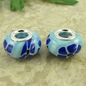  2 sterling silver lampwork glass beads fit 0214