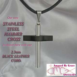 Mens Polished & Black Stainless Steel Hammer Cross  