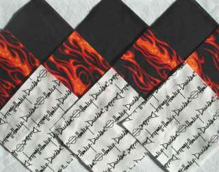   HARLEY DAVIDSON Script Red Flames & Black Quilt Fabric Squares  