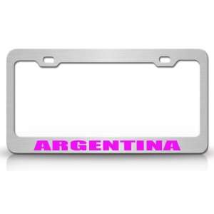 ARGENTINA Country Steel Auto License Plate Frame Tag Holder, Chrome 