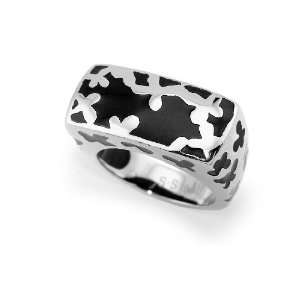  Rectangular Stainless Steel Womens Ring with black resin 