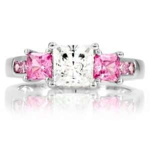  Stacis Promise Ring   Pink & Clear Princess Cut CZ Cubic 